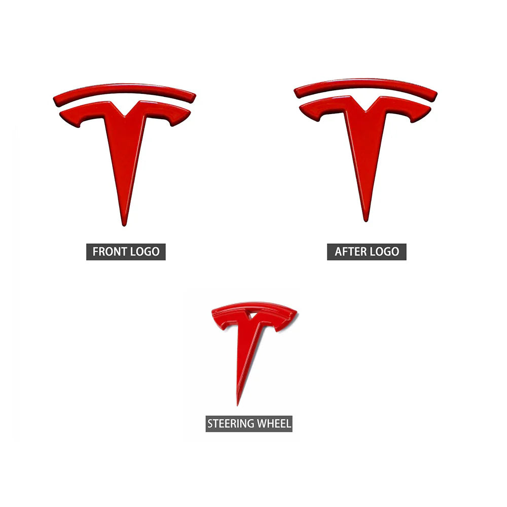EVCORE Model 3 Y Steering Wheel Front/Rear Trunk Logo ABS Cover Sticker 3pcs