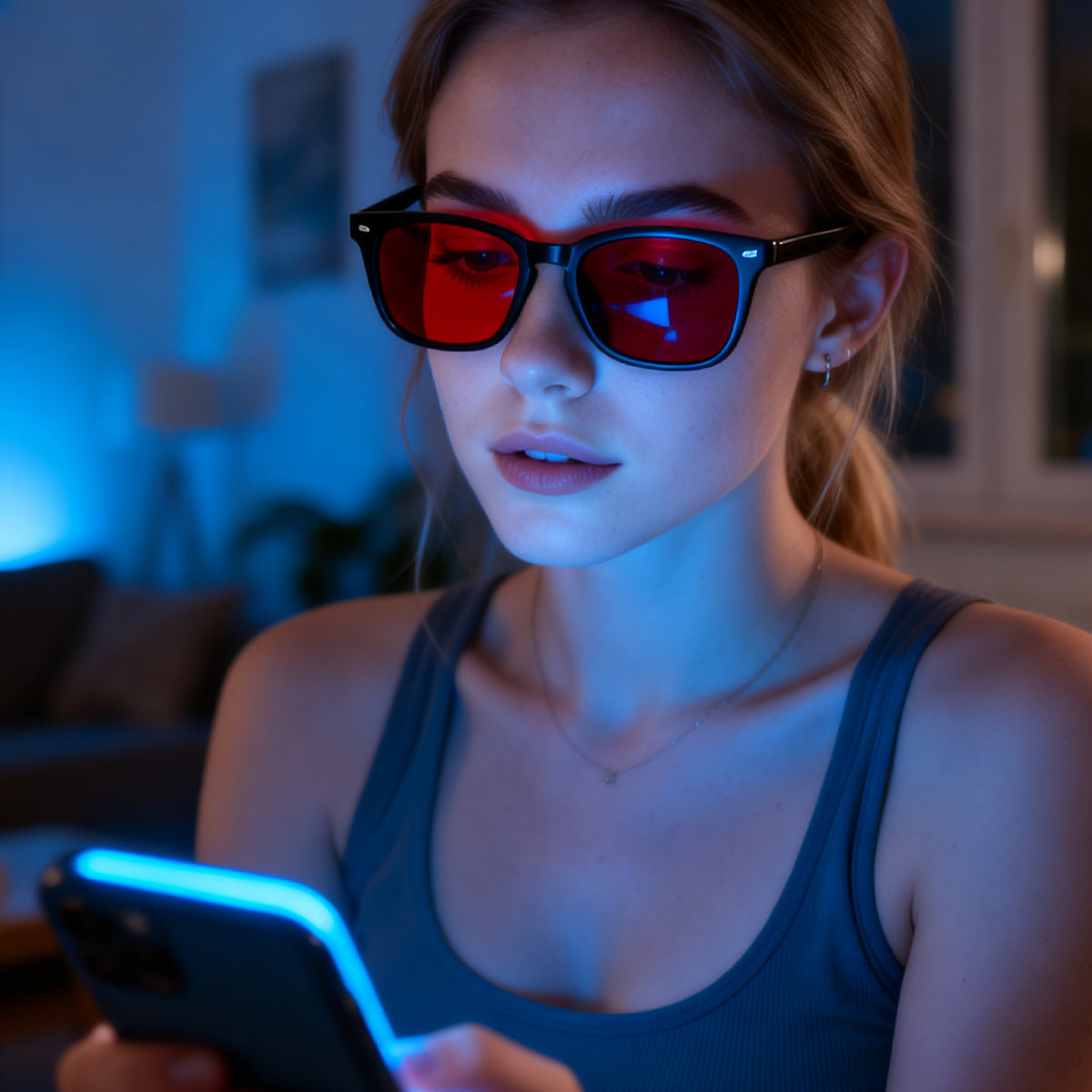 Square Blue Light Blocking Glasses – Red Lens UV Protection