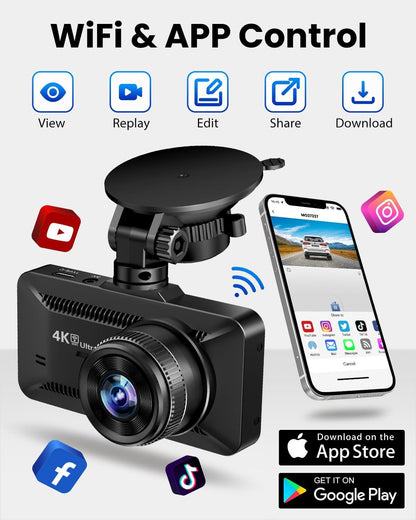 4K Dual Dash Cam Front & Rear with 128GB Card