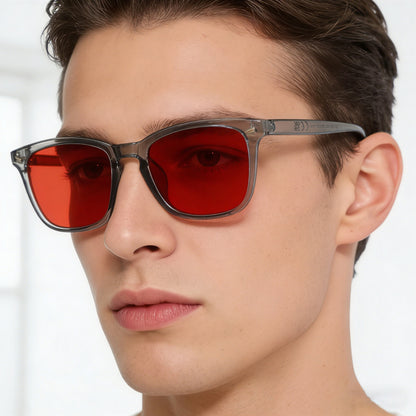 Square Blue Light Blocking Glasses – Red Lens UV Protection
