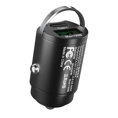 100W Mini Car Charger Dual Ports Pull Ring