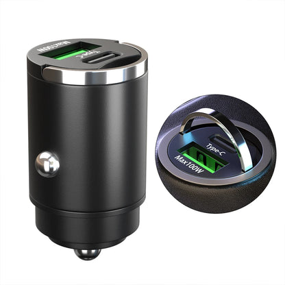 100W Mini Car Charger Dual Ports Pull Ring